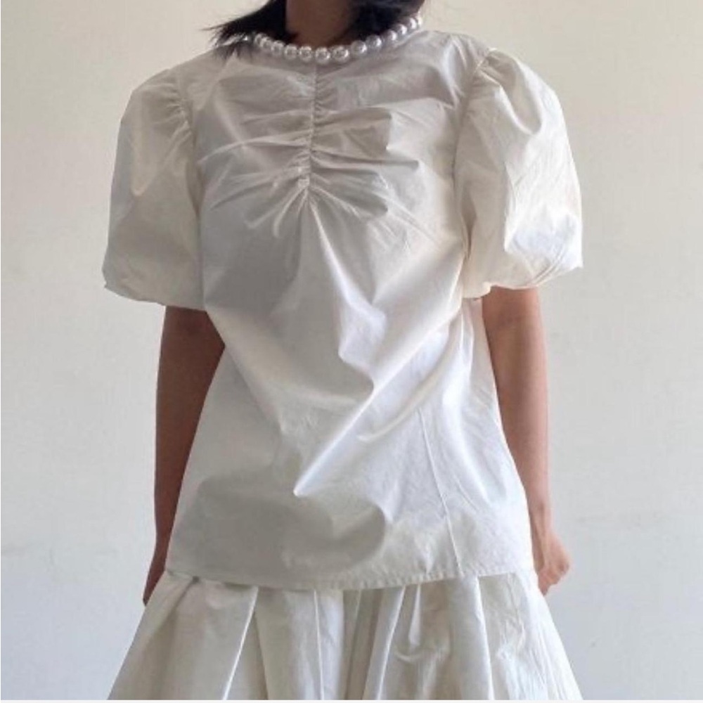 Pearl White Puff Sleeve Top